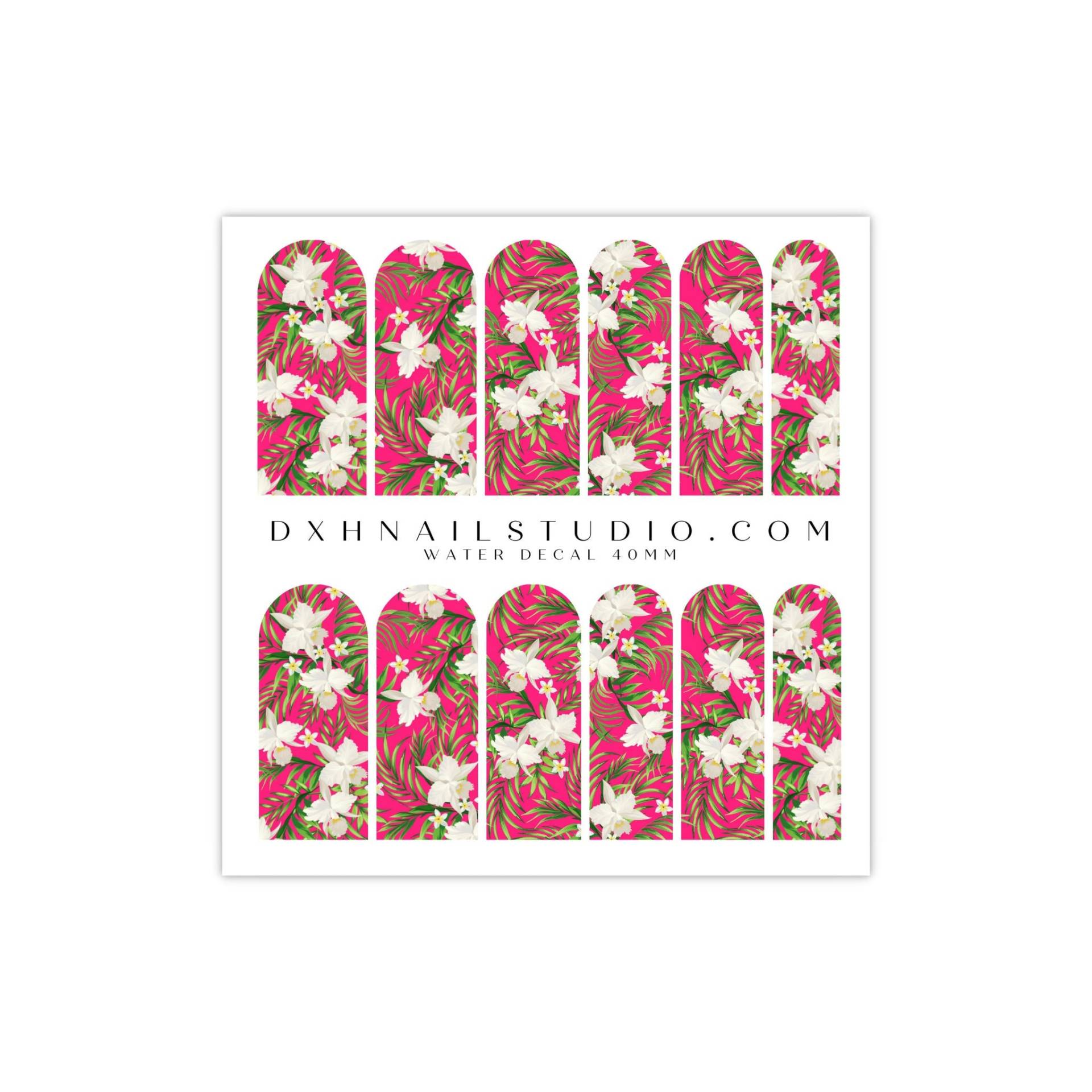 Neu Weiß & Rosa Hibiskus Tropical Floral Nail Decals Wassertransfer Wraps Für Acryl, Gel X, Press On Extensions von DXHNAILCO