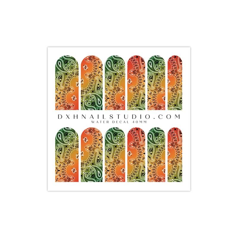 Rastafari Ombre Classic Bandana Nagelabziehbilder - Paisley Wassertransfer Nail Wraps Trending Designs Sommer Art von DXHNAILCO