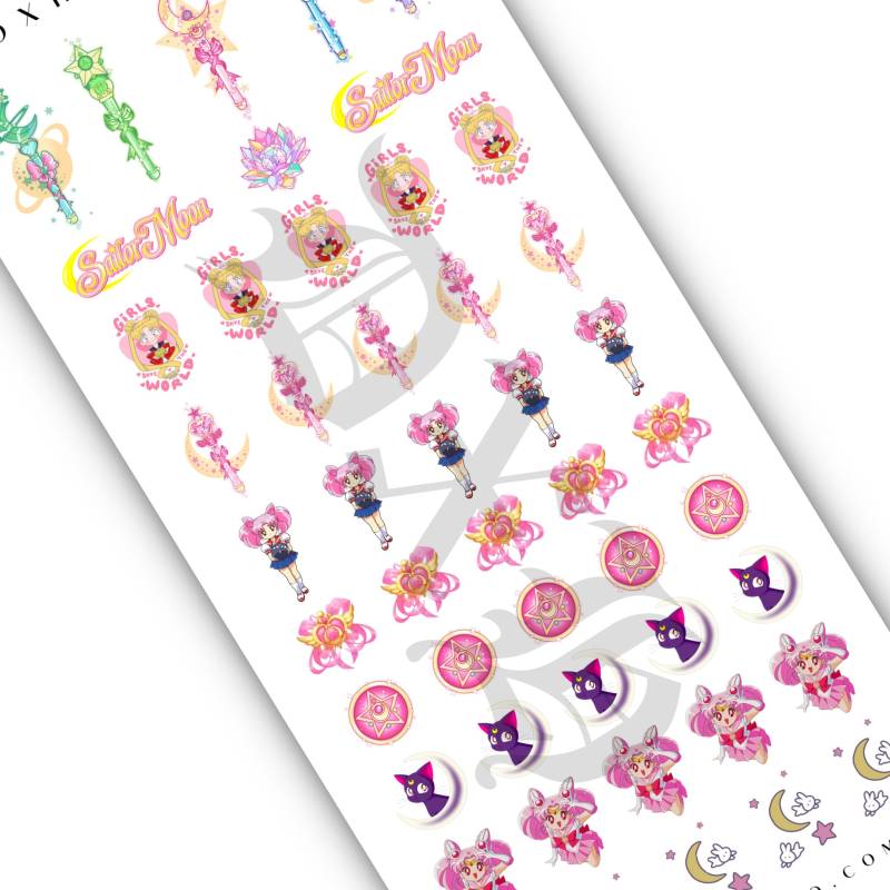 Sailor Moon Girly Anime Nail Decals - Kawaii Art Wasser Transfer Nagel Aufkleber Zubehör Maniküre von DXHNAILCO