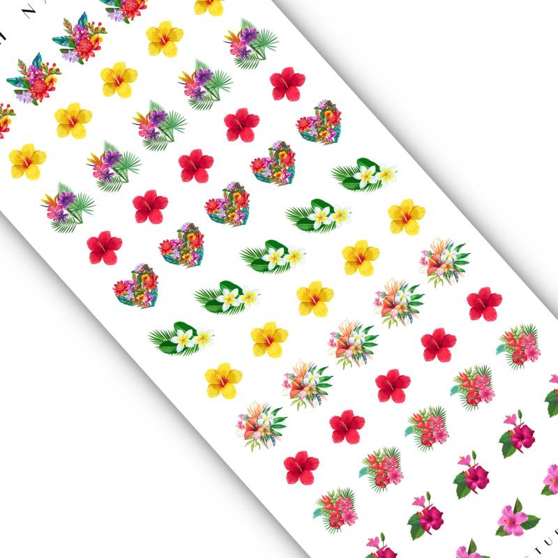 Tropical Floral Nail Decals - Hibiskus Bouquet Art Sommer Urlaub Nagel Designs Wasser Transfer Aufkleber von DXHNAILCO