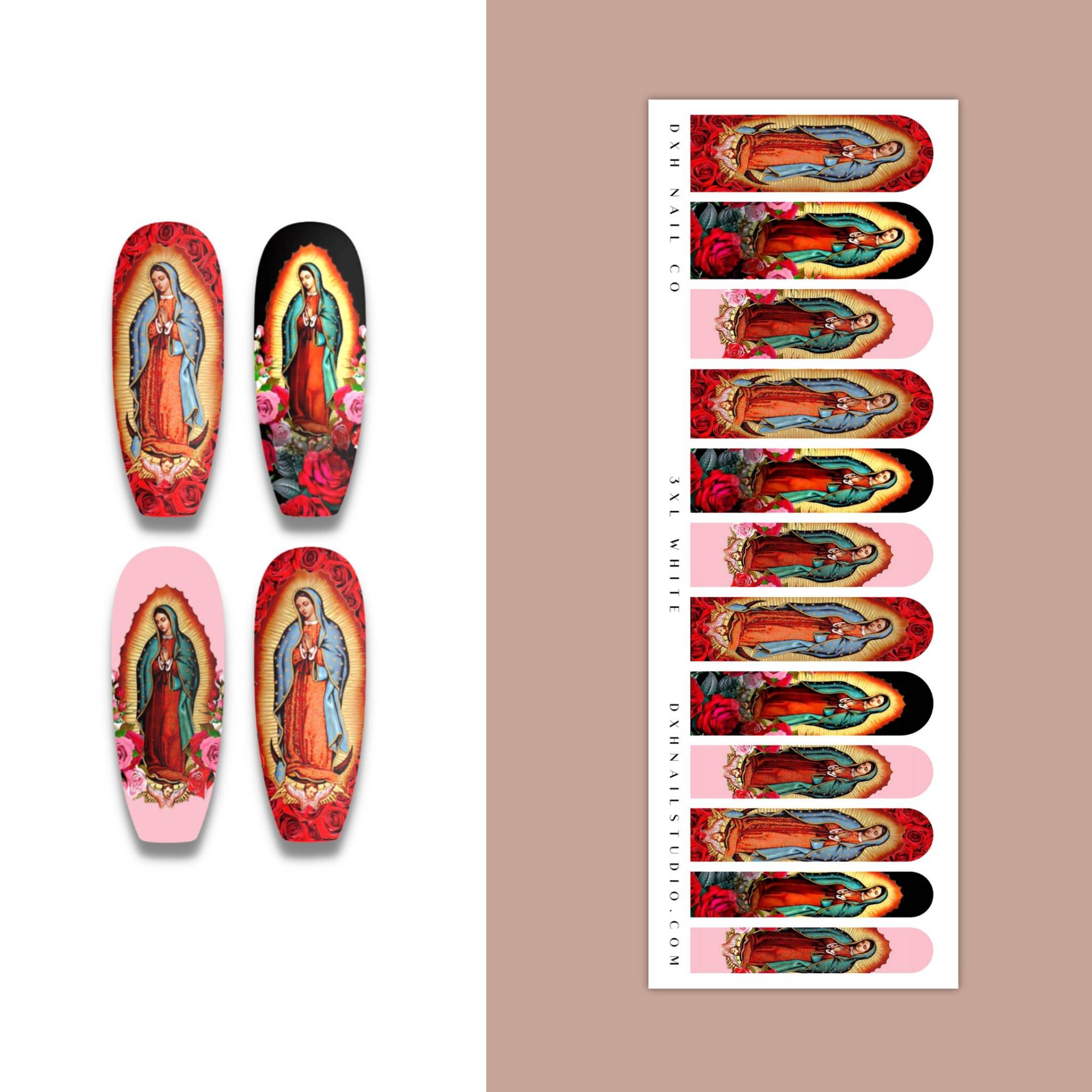 Virgin St. Mary 3xl Nail Wraps De Guadalupe Floral Designs Wasser Transfer Aufkleber Deko Art von DXHNAILCO