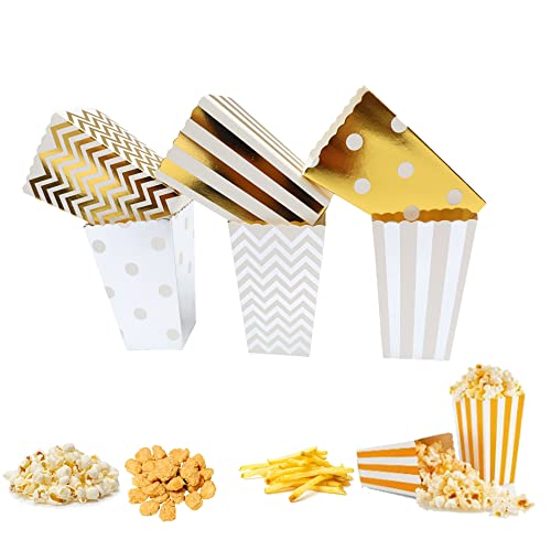 DXIA 50Stück Popcorn Boxen, Party Candy Container behandeln Kartons, Pappe Candy Container Partytüten Behälter, Dekoratives Geschirr für Party Gold, für Party Snacks Süßigkeiten Popcorn und Geschenke von DXIA