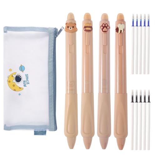 DXLing 4 Stift Radierbarer Kugelschreiber Set mit 5 blau und 5 schwarz Ersatz-Stiftminen Kugelschreiber zum Wegradieren Cartoon Radierbare Stifte Set für Kinder und Erwachsene (0,5mm) von DXLing