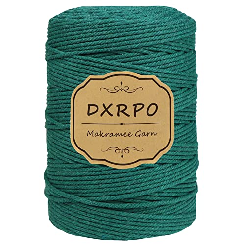 DXRPO Makramee Garn 3 mm x 300 m, Natürliches Makramee, Baumwollgarn Macrame Cord, Baumwollkordel Wird Verwendet Wandbehang, Makramee Blumenampel, DIY Handwerk Pflanze Aufhänger Boho Deko,Dunkelgrün von DXRPO