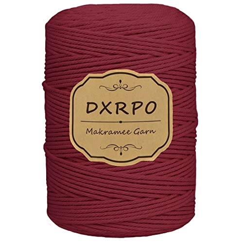 DXRPO Makramee Garn 3 mm x 300 m, Natürliches Makramee, Baumwollgarn Macrame Cord, Baumwollkordel Wird Verwendet Wandbehang, Makramee Blumenampel, DIY Handwerk Pflanze Aufhänger Boho Deko(Dunkelrot) von DXRPO