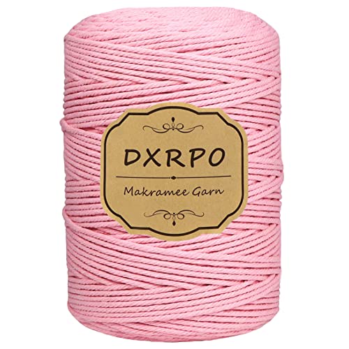 DXRPO Makramee Garn 3 mm x 300 m, Natürliches Makramee, Baumwollgarn Macrame Cord, Baumwollkordel Wird Verwendet Wandbehang, Makramee Blumenampel, DIY Handwerk Pflanze Aufhänger Boho Deko,Rosa von DXRPO