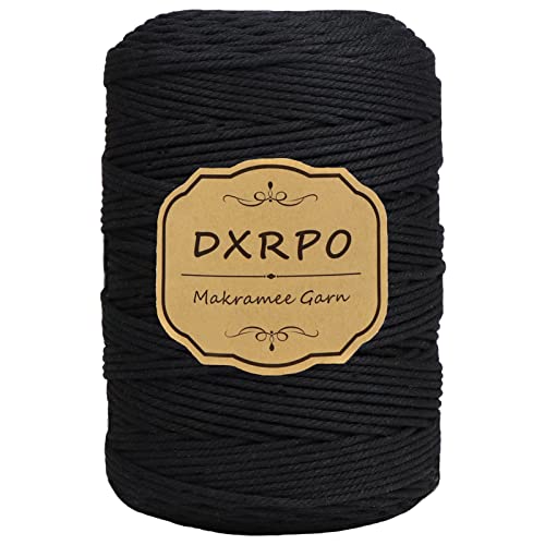 DXRPO Makramee Garn 3 mm x 300 m, Natürliches Makramee, Baumwollgarn Macrame Cord, Baumwollkordel Wird Verwendet Wandbehang, Makramee Blumenampel, DIY Handwerk Pflanze Aufhänger Boho Deko,Schwarz von DXRPO