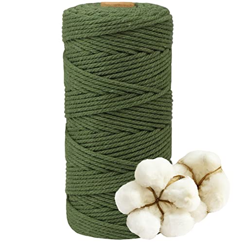 DXRPO Makramee Garn 3mmx100m, Baumwollgarn Makramee, Macrame Cord für DIY Makramee Wandbehang, Makramee Blumenampel, Weihnachten Deko, Geschenke für Gute Freunde, Pflanze Aufhänger Boho Deko,Olivgrün von DXRPO