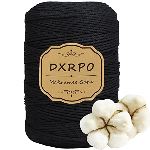 DXRPO Makramee Garn 3mmx300m, Baumwollgarn Makramee, Macrame Cord für DIY Makramee Wandbehang, Makramee Blumenampel, Weihnachten Deko, Geschenke für Gute Freunde, Pflanze Aufhänger Boho Deko,Schwarz von DXRPO