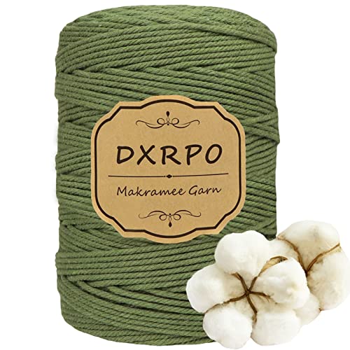 DXRPO Makramee Garn 3mmx300m, Baumwollgarn Makramee, Macrame Cord für DIY Makramee Wandbehang, Makramee Blumenampel, Weihnachten Deko, Geschenke für Gute Freunde, Pflanze Aufhänger Boho Deko,Olivgrün von DXRPO