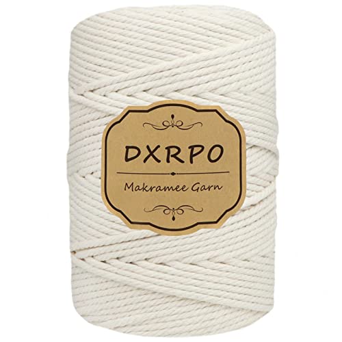 DXRPO Makramee Garn 4 mm x 120 m, Natürliches Makramee, Baumwollgarn Macrame Cord, Baumwollkordel Wird Verwendet Wandbehang, Makramee Blumenampel, DIY Handwerk Pflanze Aufhänger Boho Deko,Beige von DXRPO