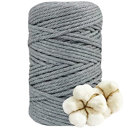 DXRPO Makramee Garn 5mmx100m, Baumwollgarn Makramee, Macrame Cord für DIY Makramee Wandbehang, Makramee Blumenampel, Weihnachten Deko, Geschenke für Gute Freunde, Pflanze Aufhänger Boho Deko,Grau von DXRPO