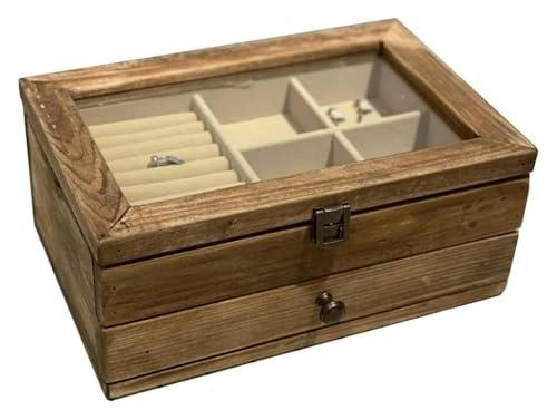 DXYOYONGOZ Schmuckkasten, Schmuckschatulle, Schmuckkoffer, Massivholz-Schmuck-Organizer im Retro-Look aus Holz im Used-Look von DXYOYONGOZ