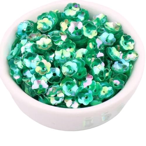 DXZXDJIU Große Pailletten, Pailletten, 10 gr/Paket 6mm 8mm Konkave Pflaume Blume Pailletten Dekoration Handwerk Pailletten DIY Ornament Nähen Lentejuelas Zubehör(No. 20 Oily Green,8mm 400pcs) von DXZXDJIU