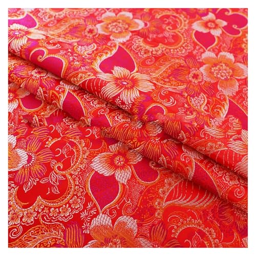 DXZXDJIU Jacquard-Brokatstoff – glattes Satin-Bezugsmaterial for die Schneiderei, 100 x 75 cm, roter chinesischer Kostümstoff im Retro-Stil(Red) von DXZXDJIU