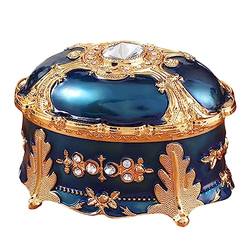 Vintage-Schmuckkästchen,Antike Schmuckkästchen, Vintage Metall Schmuckschatulle Ring Schmuckkästchen Schmuck Armband Perlenetui Geschenk Aufbewahrungsbox Aufbewahrung Kosmetikkorb Geschenk(Blue) von DXZXDJIU