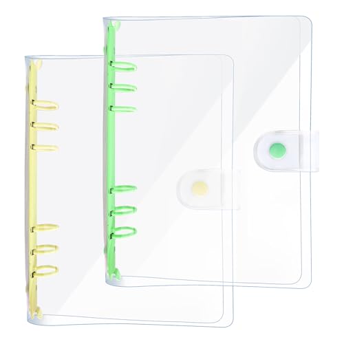 DY.2ten 2 Stück A5 Transparent Ringbuch Ordner, Weich Notizbuch Planer Ordner PVC Einband, Binder 6 Ringe Ringmappe Ringordner Nachfüllbares（Gelb/Grün A5 Bindemittel） von DY.2ten