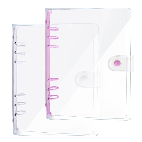 DY.2ten 2 Stück A5 Transparent Ringbuch Ordner, Weich Notizbuch Planer Ordner PVC Einband, Binder 6 Ringe Ringmappe Ringordner Nachfüllbares（Lila/Weiß A5 Bindemittel） von DY.2ten