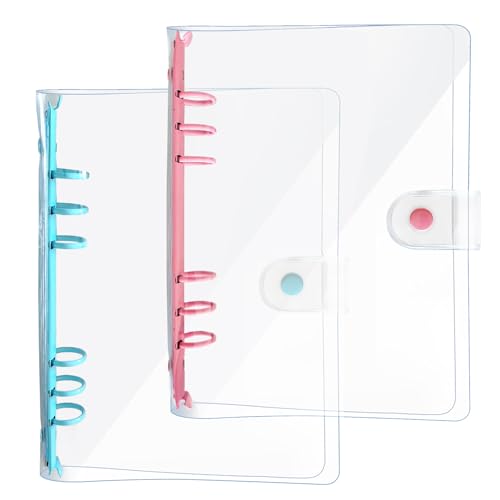 DY.2ten 2 Stück A5 Transparent Ringbuch Ordner, Weich Notizbuch Planer Ordner PVC Einband, Binder 6 Ringe Ringmappe Ringordner Nachfüllbares（Rosa/Blau A5 Bindemittel） von DY.2ten