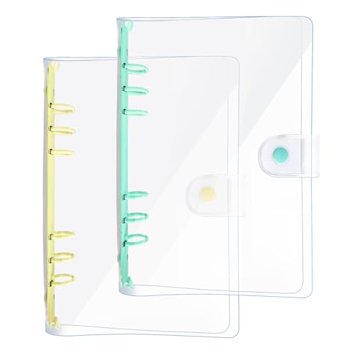 DY.2ten 2 Stück A6 Transparent Ringbuch Ordner, Weich Notizbuch Planer Ordner PVC Einband, Binder 6 Ringe Ringmappe Ringordner Nachfüllbares（Gelb/Grün A6 Bindemittel） von DY.2ten