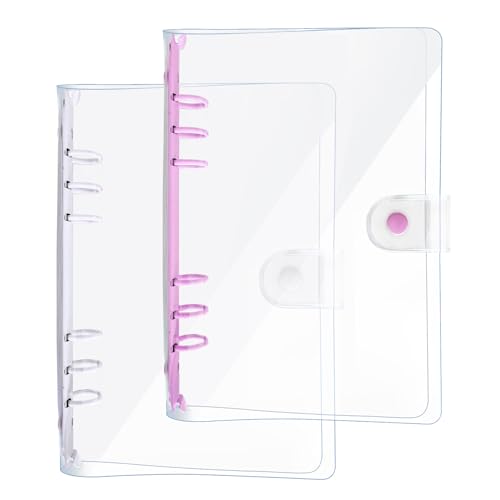 DY.2ten 2 Stück A6 Transparent Ringbuch Ordner, Weich Notizbuch Planer Ordner PVC Einband, Binder 6 Ringe Ringmappe Ringordner Nachfüllbares（Lila/Weiß A6 Bindemittel） von DY.2ten