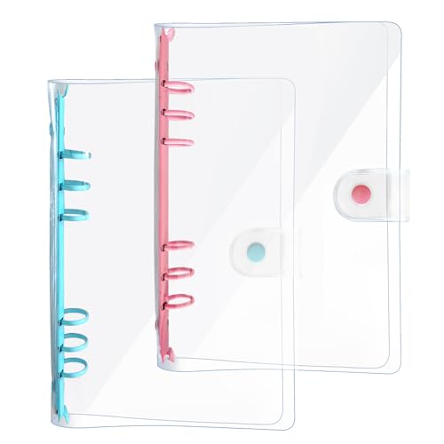 DY.2ten 2 Stück A6 Transparent Ringbuch Ordner, Weich Notizbuch Planer Ordner PVC Einband, Binder 6 Ringe Ringmappe Ringordner Nachfüllbares（Rosa/Blau A6 Bindemittel） von DY.2ten