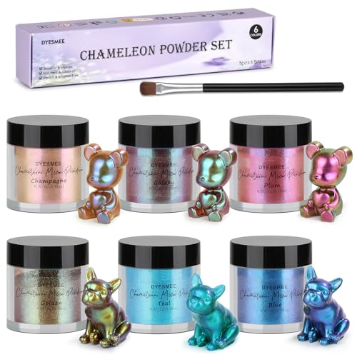 DYESMEE Chameleon Powder – Farbwechsel Glimmerpulver für Epoxidharz – 6 Farben Chrompigmentpulver für Tumblers, Nagelkunst, Malerei, Schleim, Seifenherstellung, Kerzenherstellung von DYESMEE