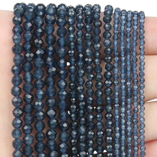 DYETEE Blaue kleine Steinperlen 2mm 3mm 4mm Facettierter Saphir Lapislazuli Chalcedon Runde lose Spacer Perlen DIY Armband Schmuckherstellung von DYETEE