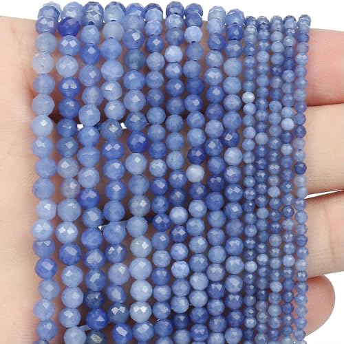 DYETEE Blaue kleine Steinperlen 2mm 3mm 4mm Facettierter Saphir Lapislazuli Chalcedon Runde lose Spacer Perlen DIY Armband Schmuckherstellung von DYETEE