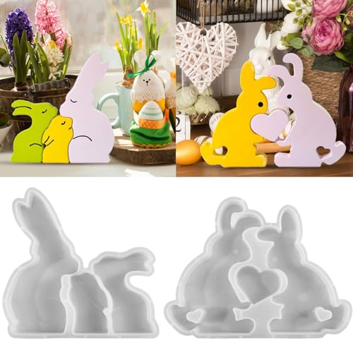 2pc Silikonformen Gießformen Ostern, Silikonform Ostern Hase Silikon Gießform Ostern Silikonform Osterei Gipsformen zum Gießen Osternhase Epoxidharz Silikon Ostern für Handwerk Formen Giessformen (B) von DYKeWei