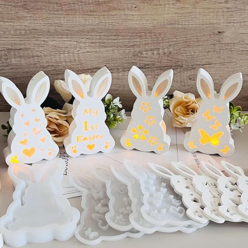 4pc Silikonformen Gießformen Ostern, Silikonform Ostern Hase Silikon Gießform Ostern Silikonform Osterei Gipsformen zum Gießen Osternhase Epoxidharz Silikon Ostern für Handwerk Formen Giessformen (E) von DYKeWei