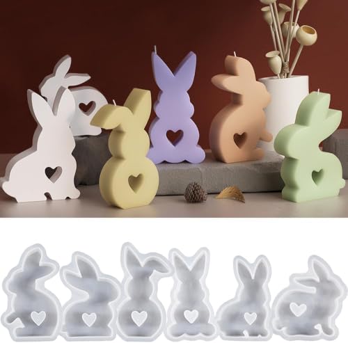 6pc Silikonformen Gießformen Ostern, Silikonform Ostern Hase Silikon Gießform Ostern Silikonform Osterei Gipsformen zum Gießen Osternhase Epoxidharz Silikon Ostern für Handwerk Formen Giessformen (A) von DYKeWei