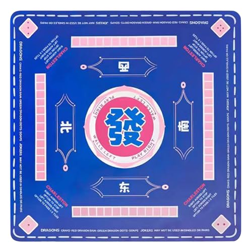 Blaue Mahjong-Lernmatte mit Rutschfester Tragetasche geräuschreduzierender Tischdecke für Mahjong-Brettspiele, Legespiele (83,8 x 83,8 cm) Tischdecke Rolle Wachs (Blue, One Size) von DYKeWei