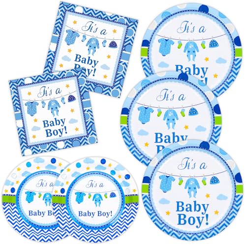 DYLIVeS Blau Baby Shower Einweggeschirr It's A Boy Teller und Servietten Set Party Dekorationen Geschlecht Enthüllung Party Supplies mit Papptellern Servietten Serve 50 von DYLIVeS