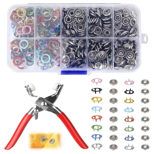 100 Paare Metall Druckknopf Set, Nähzubehör Fünfpoliger Schließe Kit, Dauerhaft Nähfrei Buttons Hohle, Druckknöpfe Ohne Nähen mit Zange, Feste und Hohl Knöpfe Werkzeug für DIY Basteln Kleidung Leder von DYMHQ