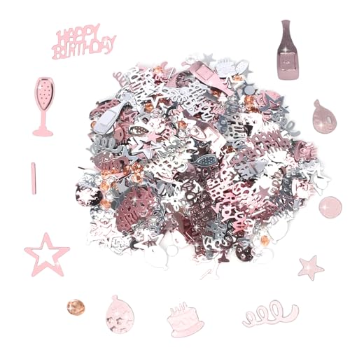 Happy Birthday Stern Weinflaschen Konfetti, 200Stk Tischdeko Geburtstag Streudeko, Alles Gute zum Geburtstag Konfetti Dekorationen mit Diamanten, Mädchen Konfetti in Rosa Partydekoration für Hochzeit von DYMHQ