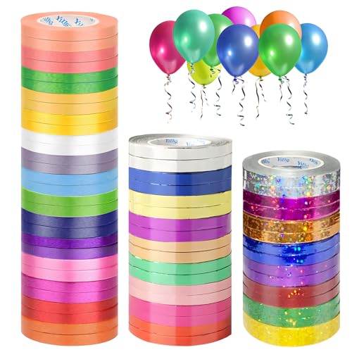 64 Rollen Gekräuseltes Ringelband, 10m Ringelband Geschenkband Set, Curling Ribbon Ballon Schnur Rolle, Geburtstag Luftballons Curling Ribbon Rolle, 3 Stile Gekräuselte Ballonschnur für Kunst Handwerk von DYMHQ