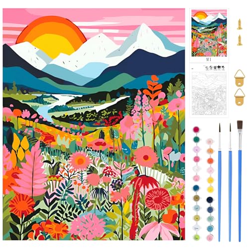 Blumen Ölmalerei Malen Nach Zahlen Kits, Malen Nach Zahlen für Erwachsene, DIY Malen Landschaft Kunst Bilder, DIY Blumen Handgemalt Ölgemälde Kit mit Pinseln und Acrylfarben für Erwachsene & Kinder von DYMHQ