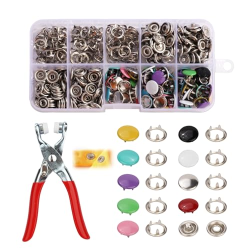 Metall Druckknopf Set, Nähzubehör Fünfpoliger Schließe Kit, Dauerhaft Nähfrei Buttons Hohle, Druckknöpfe Ohne Nähen mit Zange, Feste und Hohl Knöpfe Werkzeug für DIY Basteln Kleidung Leder (400) von DYMHQ