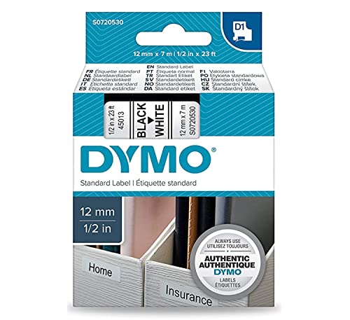 DYMO D1-Beschriftungsband 45013, 12 mm, schwarz/weiß von DYMO