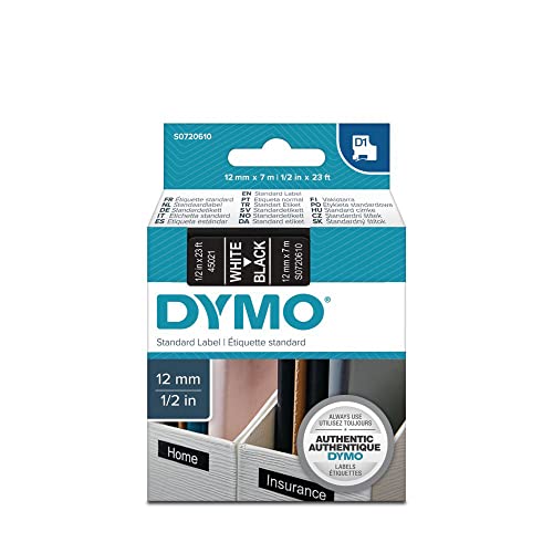 DYMO LabelManager™ 45021 Laminiertes Band für D1 Stifte, Weiß, 12 mm, Schwarz (5 Stück) von DYMO