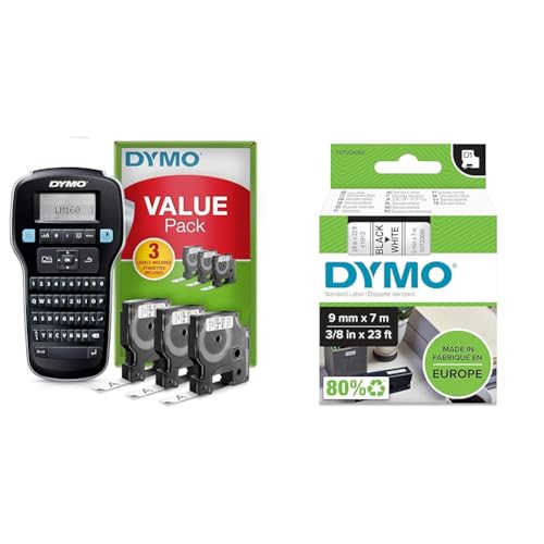 DYMO LabelManager 160 Tragbares Beschriftungsgerät Starter-Set & Original D1-Etiettenband | 9 mm x 7 m | schwarz auf weiß | selbstklebendes Etikettenband | für LabelManager-Beschriftungsgerät von DYMO