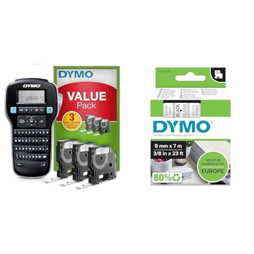 DYMO LabelManager 160 Tragbares Beschriftungsgerät Starter-Set & Original D1-Etikettenband | schwarz auf transparent | 9 mm x 7 m | selbstklebendes Etikettenband | für LabelManager-Beschriftungsgerät von DYMO