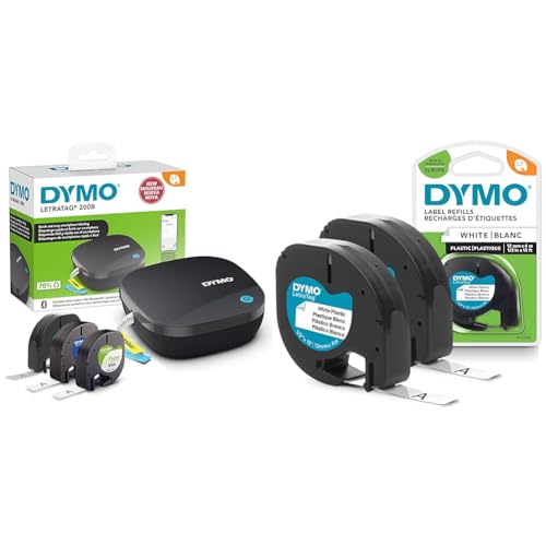 DYMO LetraTag 200B-Beschriftungsgerät mit Bluetooth | kompakter Etikettendrucker & Original LetraTag Etikettenband | schwarz auf weiß | 12 mm x 4 m von DYMO