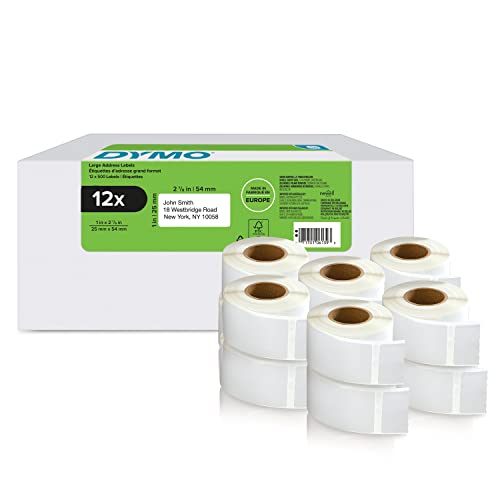 DYMO Original LabelWriter Rücksendeadressetiketten, 25 mm x 54 mm, 12 Rollen mit je 500 leicht ablösbaren Etiketten (6.000 Stück), selbstklebend, Beschriftungsgerät für LabelWriter Etikettendrucker von DYMO