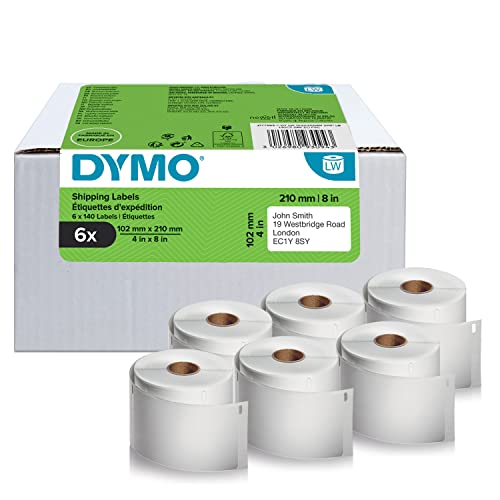 DYMO Original LabelWriter Versandetiketten für LabelWriter 5XL/4XL-Etikettendrucker | 102 mm x 210 mm | 6 Rollen mit je 140 Etiketten (840 Stück) | selbstklebend | für LabelWriter Beschriftungsgerät von DYMO