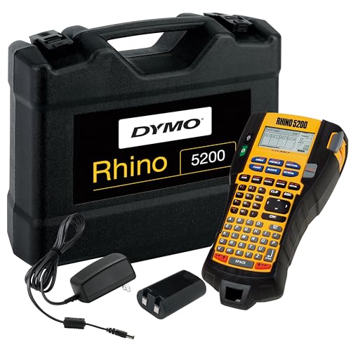 DYMO Rhino 5200 Tragbares Industrielles Beschriftungsgerät, Großes LCD-Display, Stabiles Kunststoffgehäuse mit integrierten Gummipuffern, Gummierte Tasten mit 6 Direktzugriffstasten und 11 Funktionen von DYMO