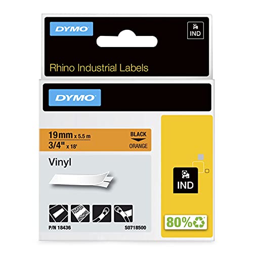 DYMO Rhino-Industrie-Vinyletiketten | 19 mm x 5,5 m | schwarz auf orange | selbstklebendes Schriftband | für DYMO Rhino und LabelManager Beschriftungsgerät von DYMO