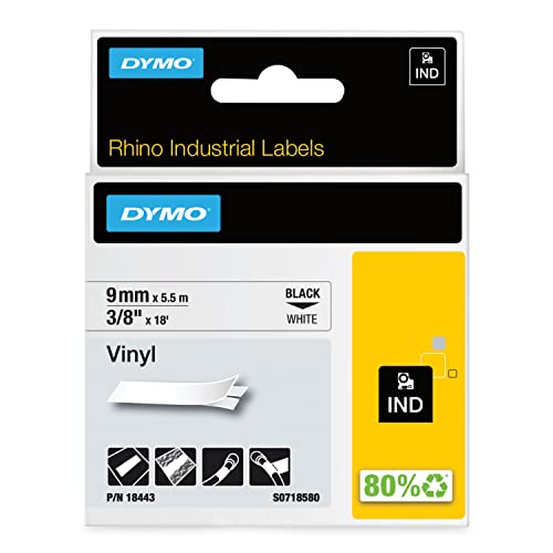 DYMO Rhino-Industrie-Vinyletiketten | 9 mm x 5,5 m | schwarz auf weiß | selbstklebendes Schriftband | für DYMO Rhino und LabelManager Beschriftungsgerät von DYMO