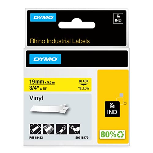 DYMO Rhino-Industrie-Vinyletiketten 19 mm x 5,5 m schwarz auf gelb selbstklebendes Schriftband für DYMO Rhino und LabelManager Beschriftungsgerät von DYMO